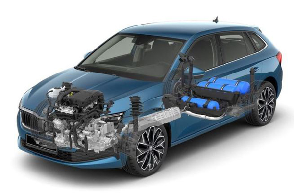 Bild zeigt den Skoda Scala mit Erdgas Technologie